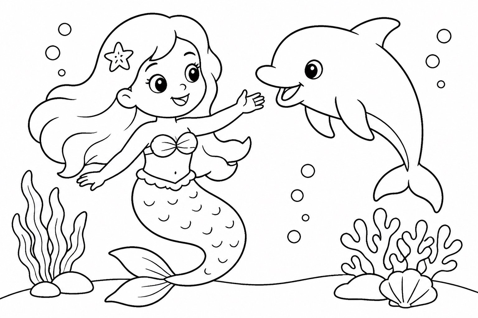 Sereia brincando com um golfinho