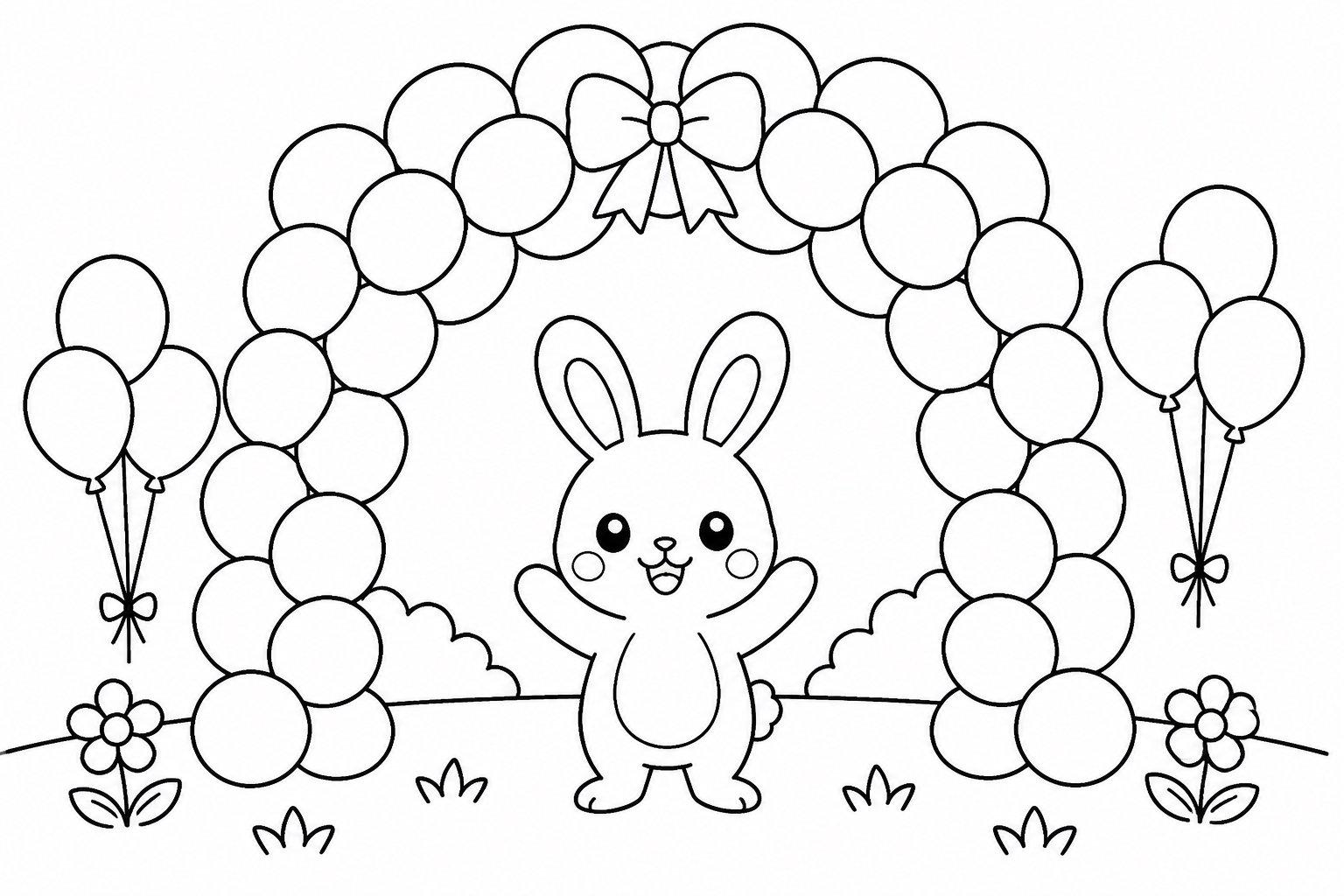 Conejito bajo un arco de globos