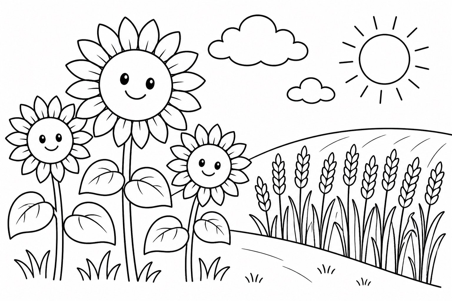 Girasoles junto al campo de trigo