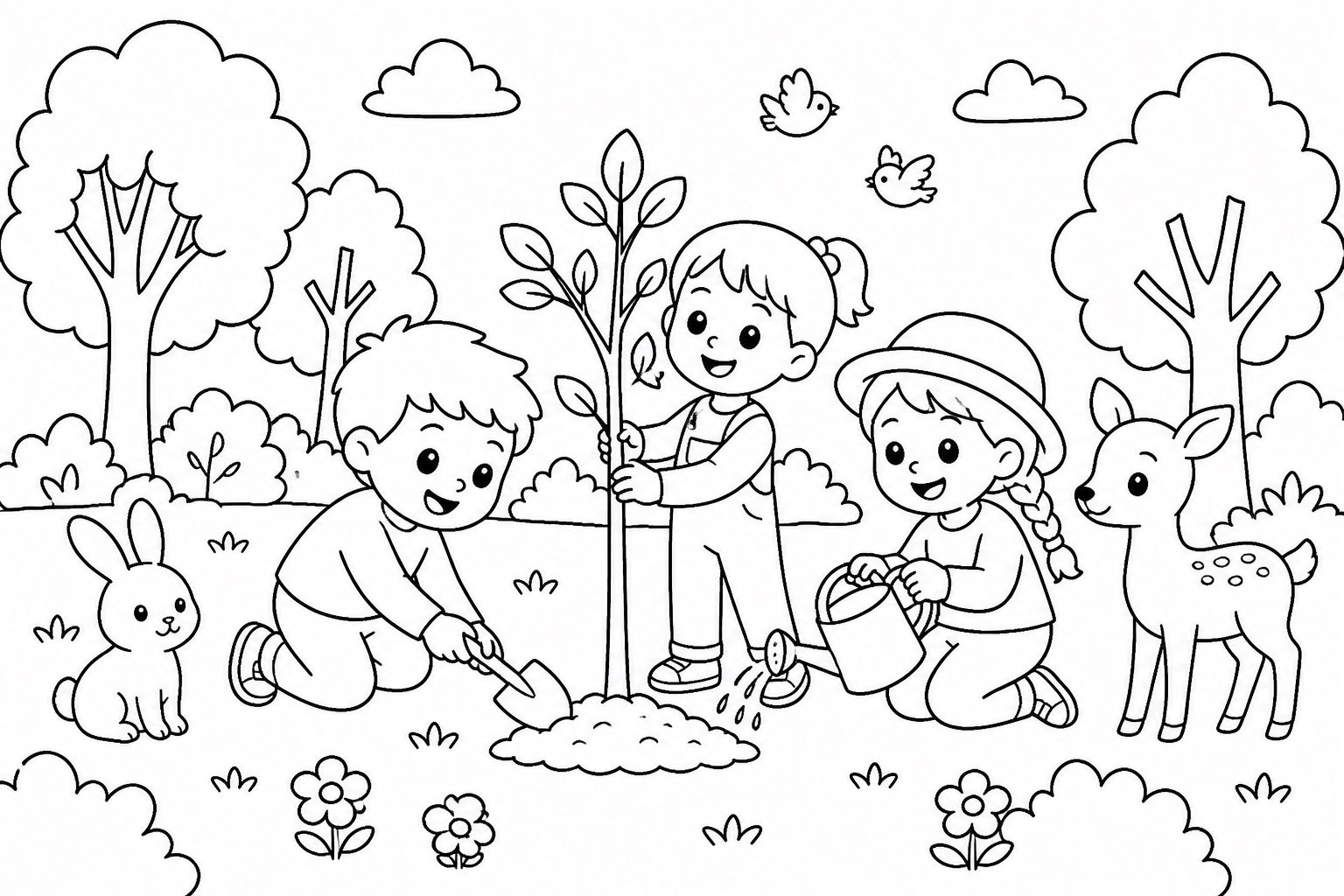 Kinder schützen ein kleines Wäldchen