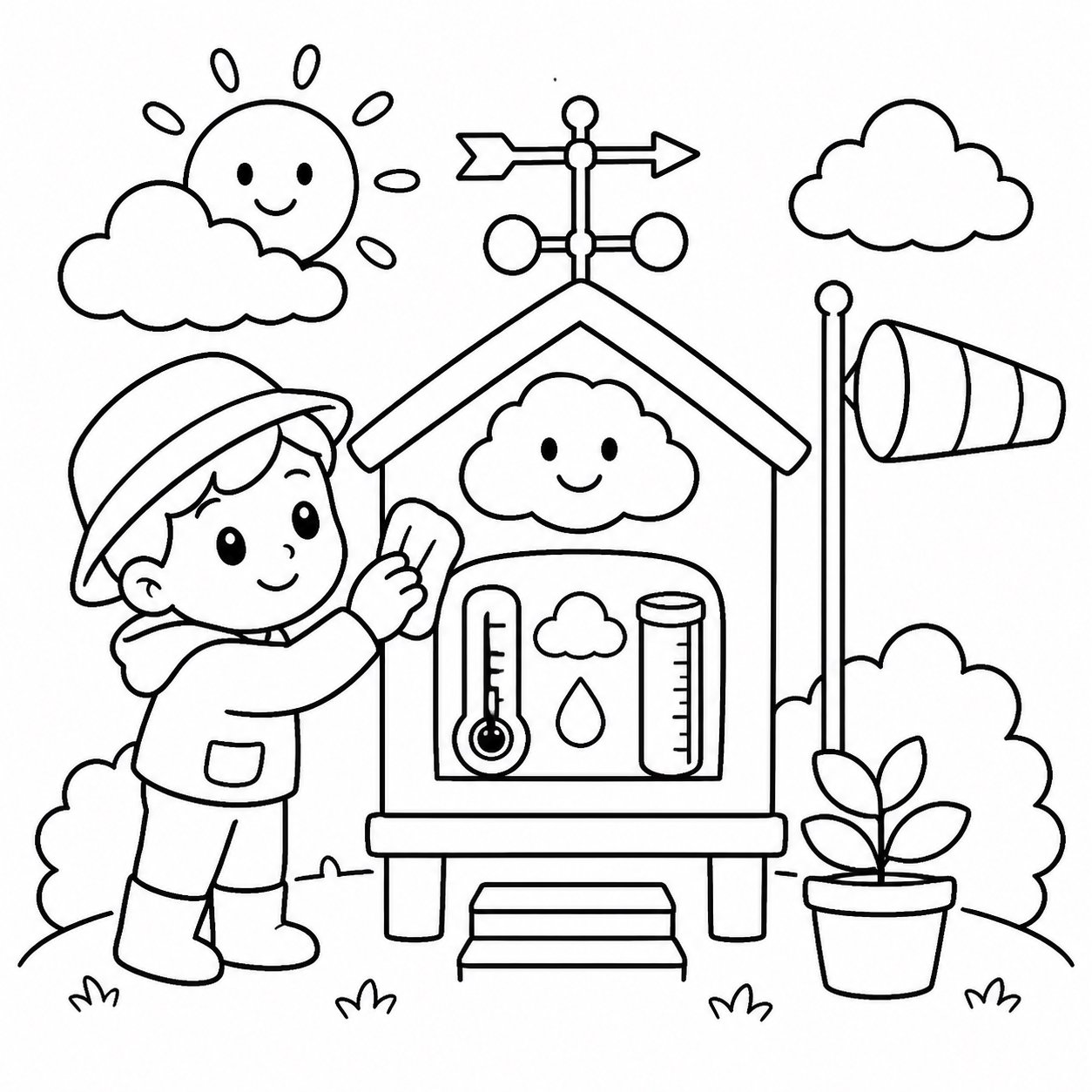 Niños cuidando la caseta meteorológica