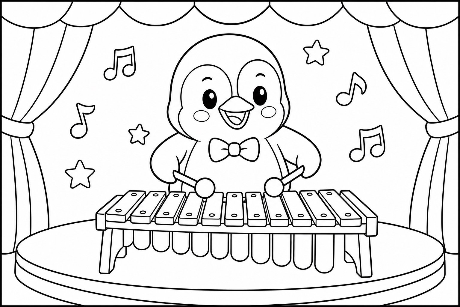 Pingouin jouant du xylophone