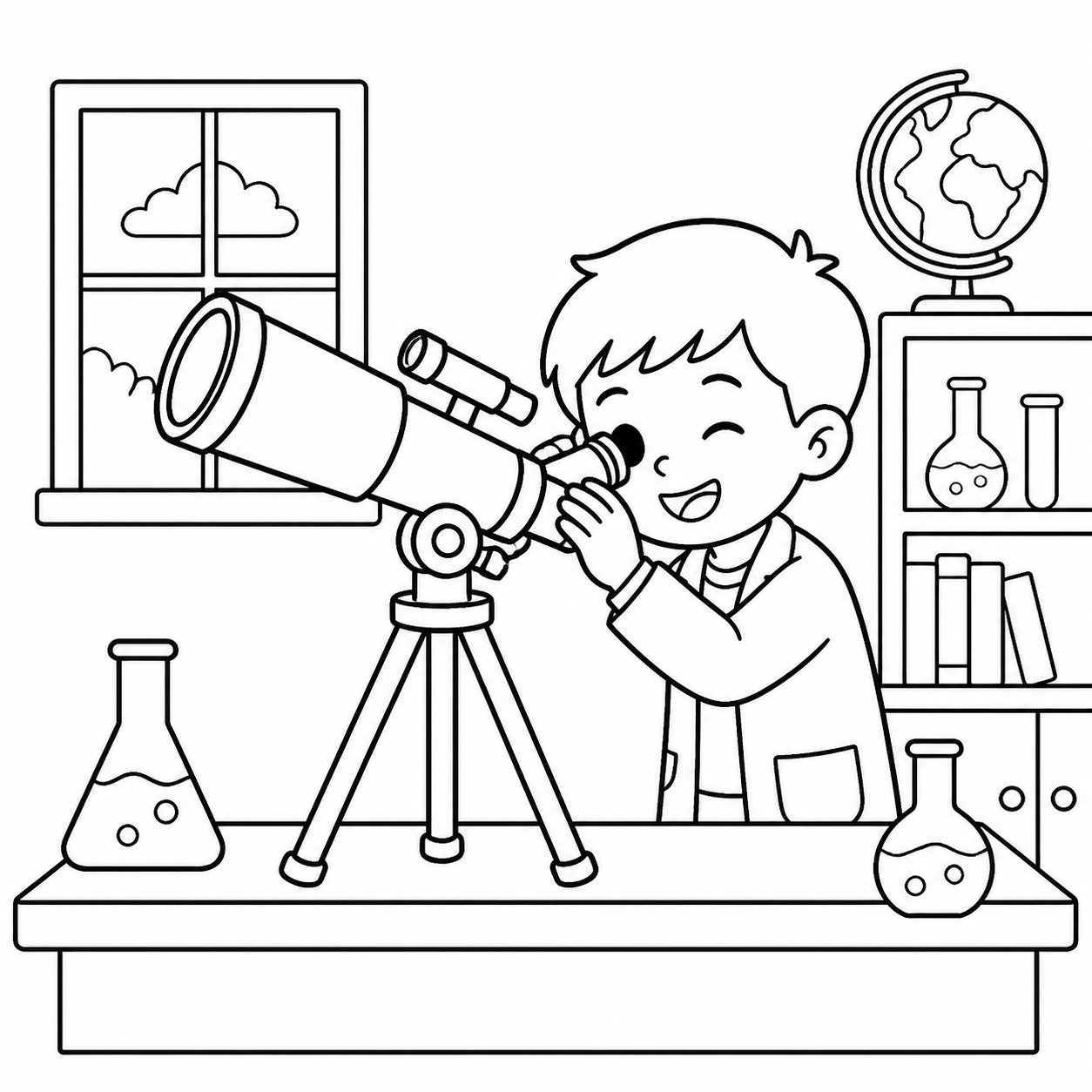 Teleskop im Wissenschaftsraum