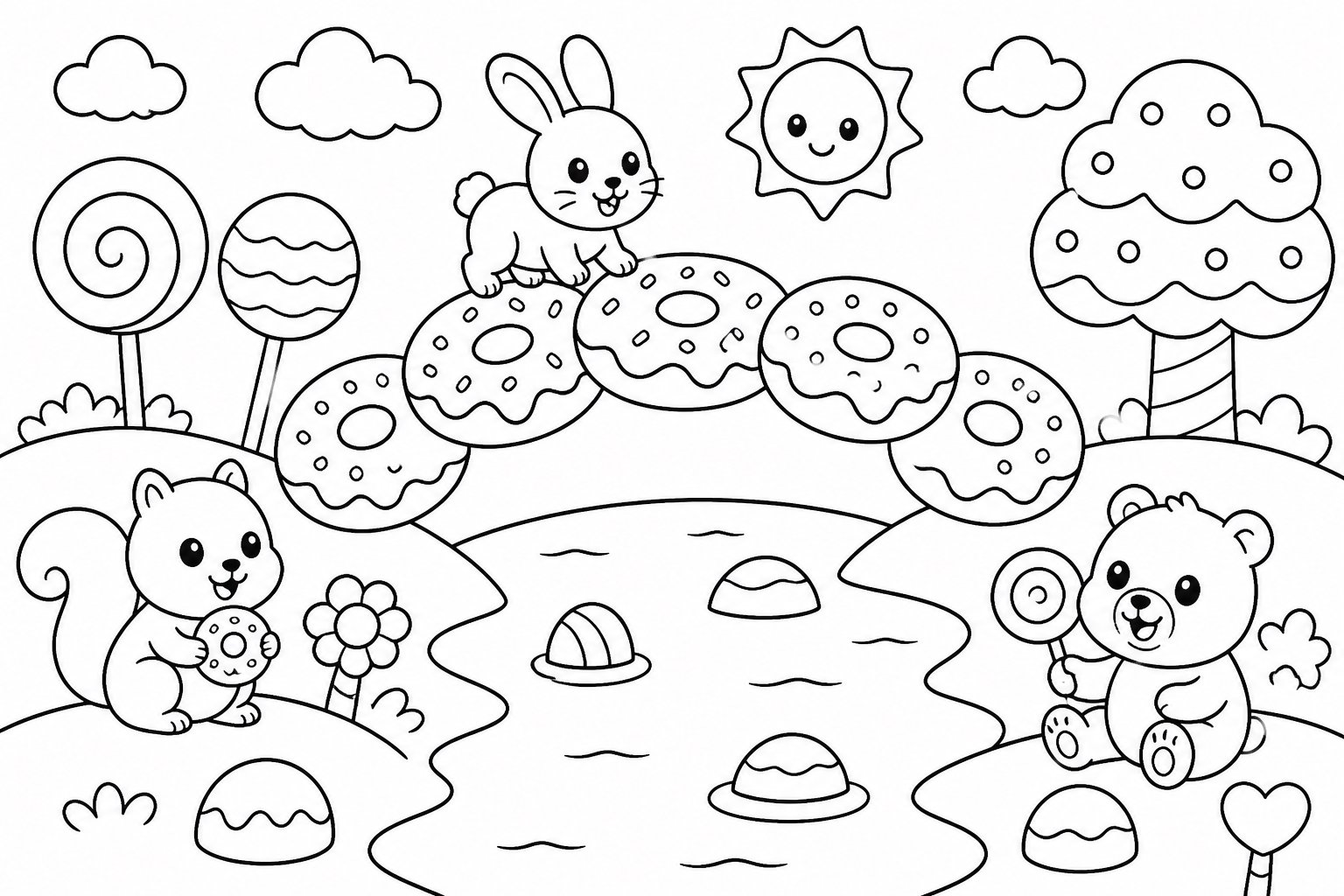 Pequena ponte feita de donuts