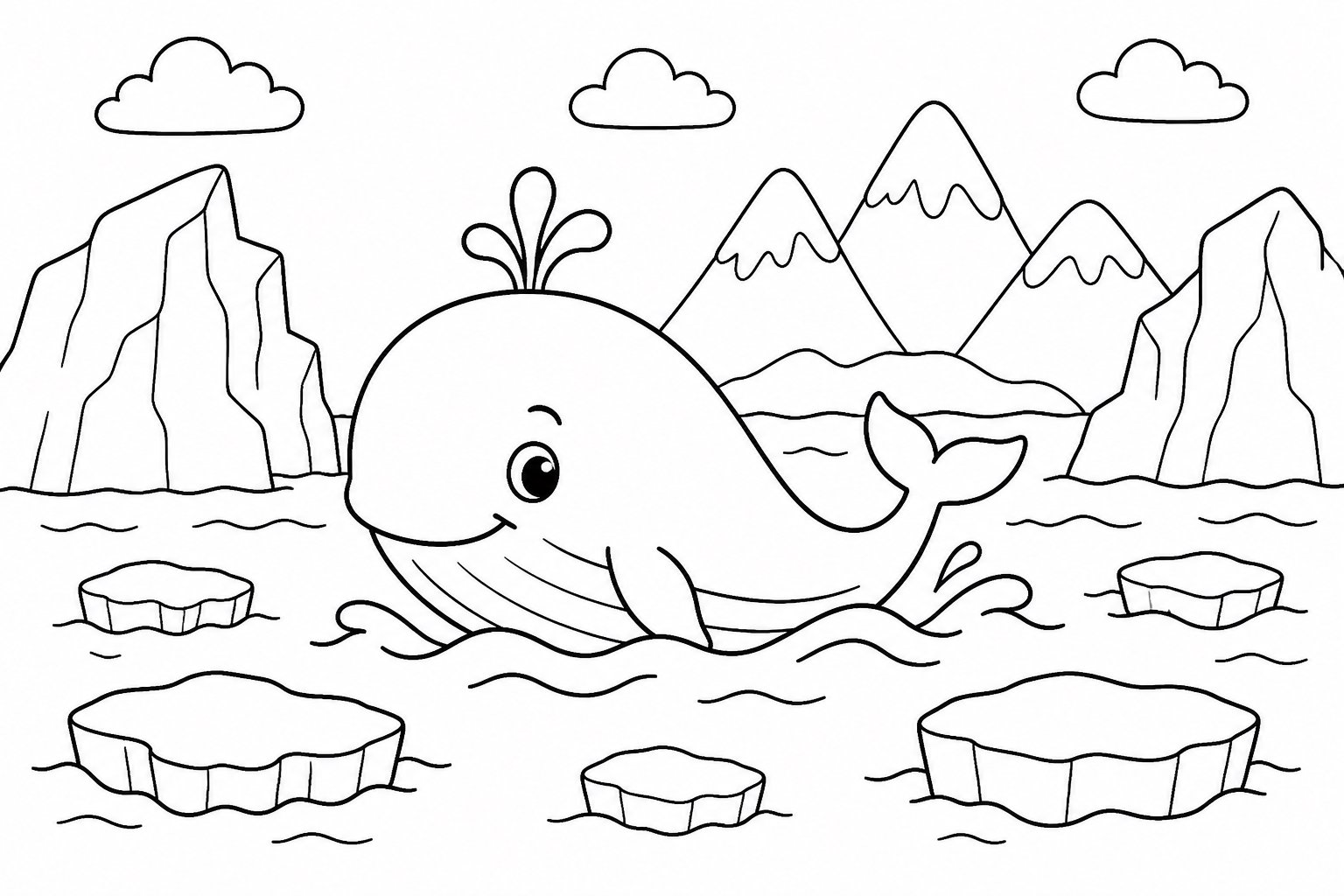 Baleine traversant une baie d’icebergs