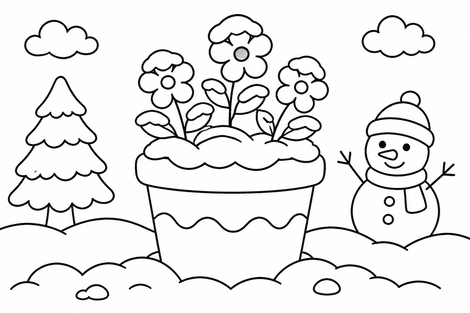 雪の中の花鉢