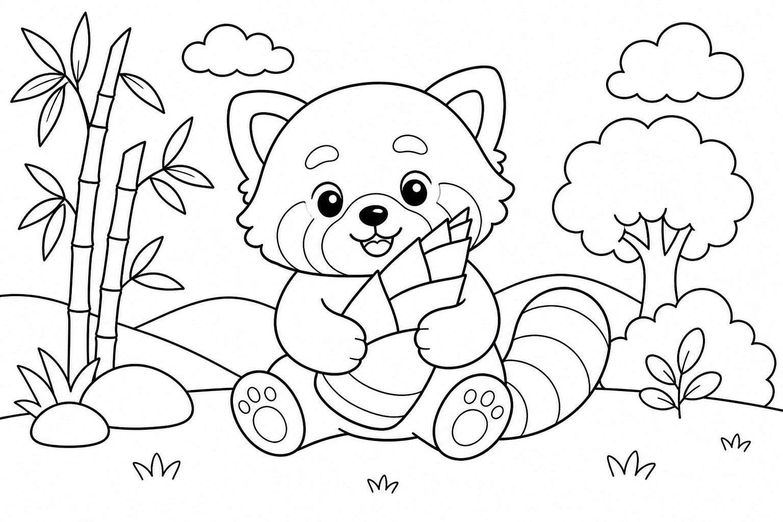 小熊猫抱着竹笋