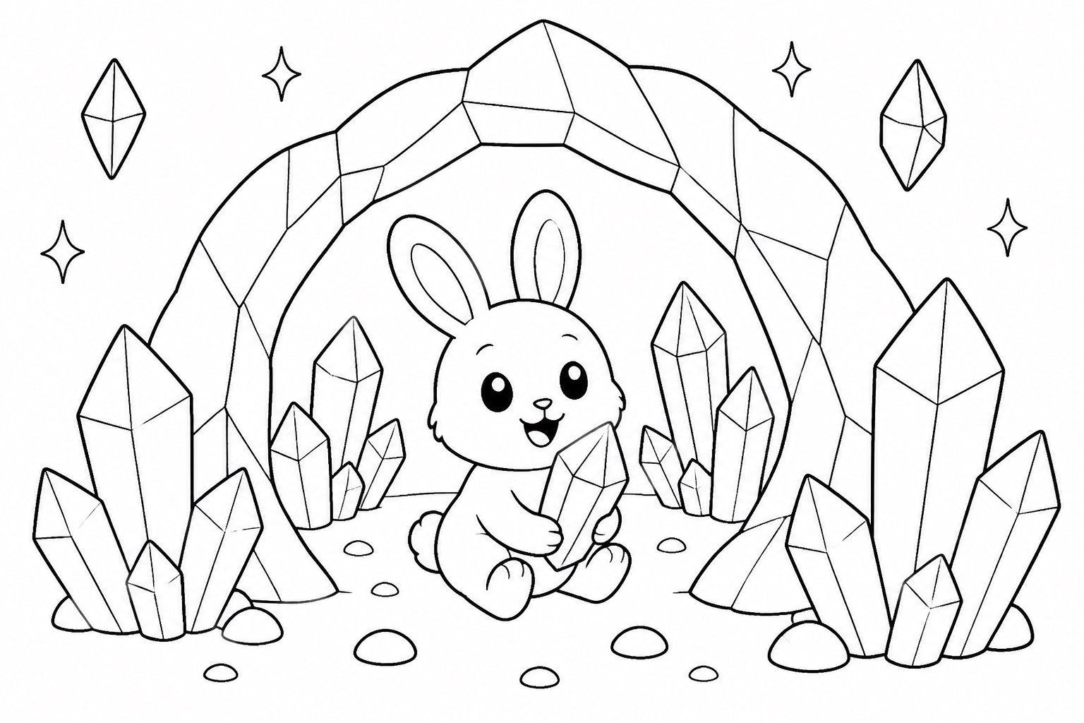 Kleines Kaninchen in einer Kristallhöhle