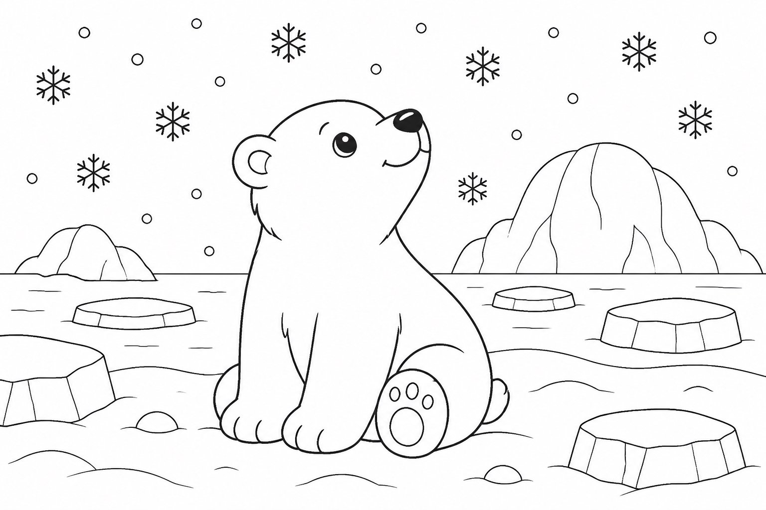 Ours polaire regardant les flocons de neige