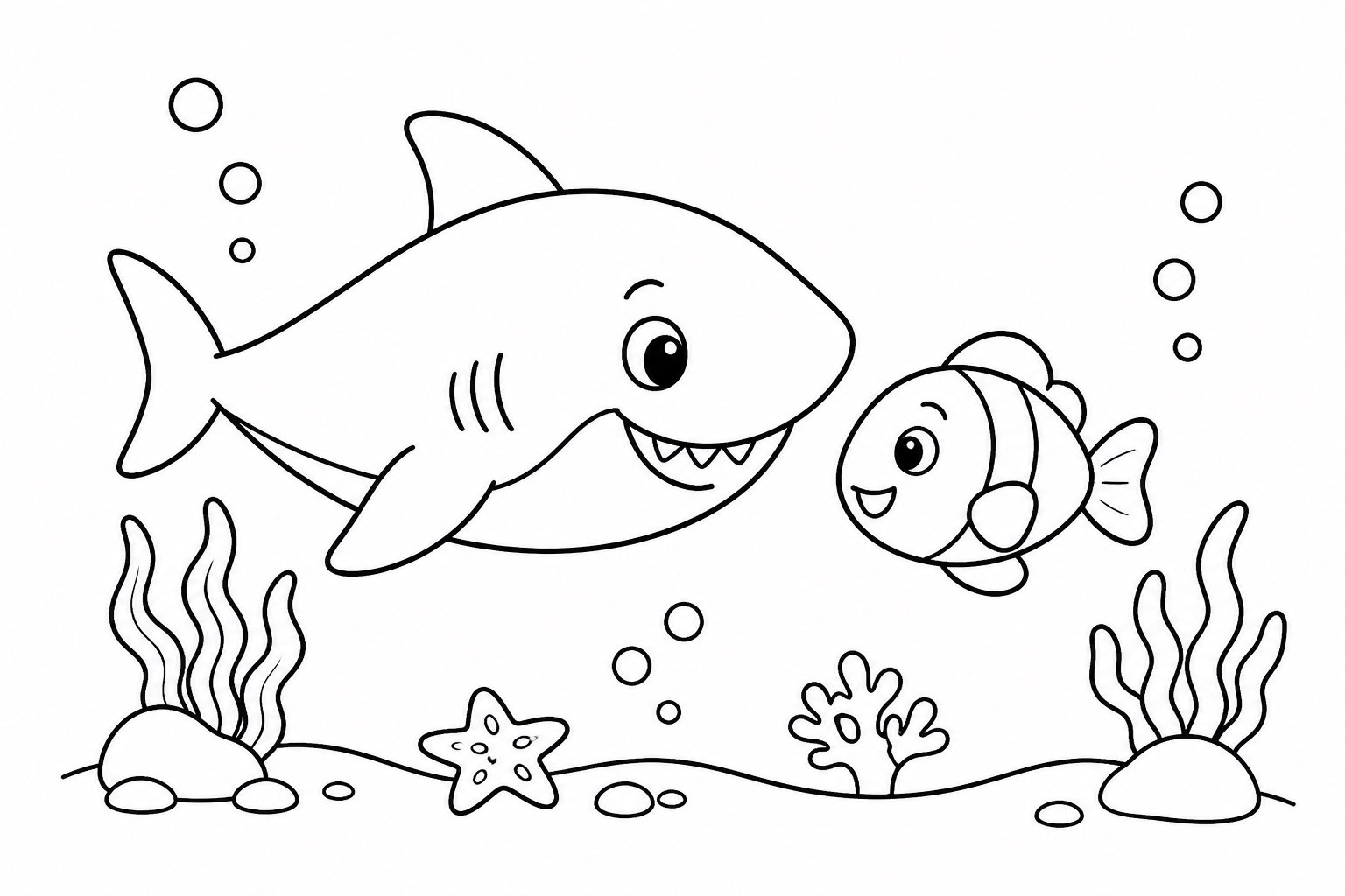 Tubarão fazendo amizade com peixinhos