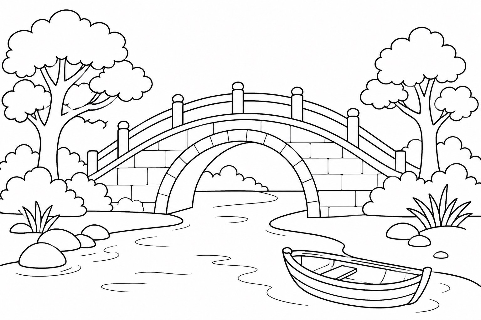 Pequeño río junto a un puente antiguo
