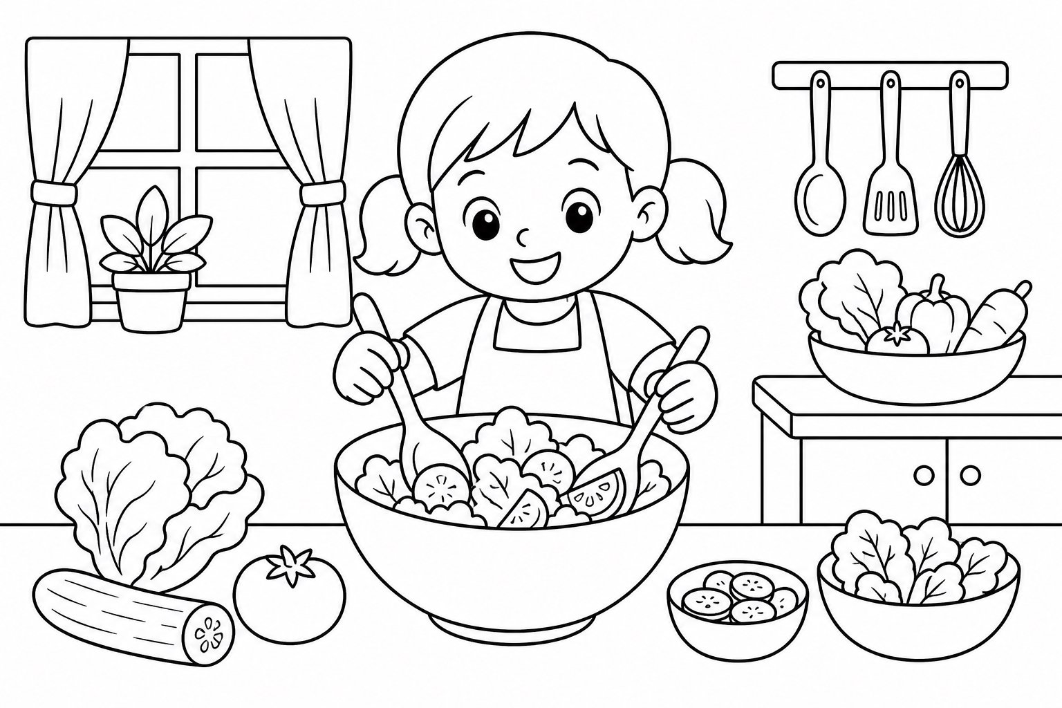 Enfants préparant une salade de légumes
