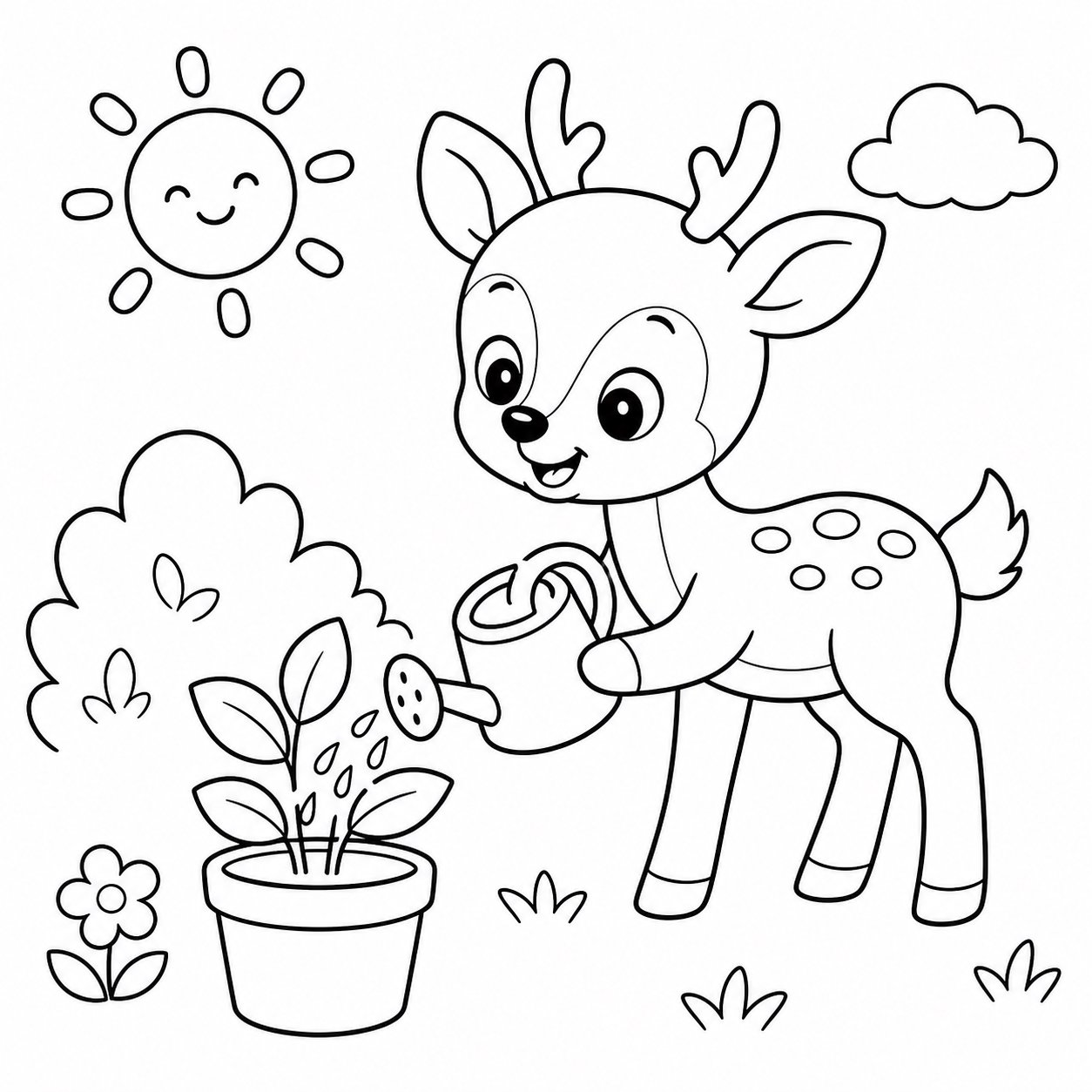 小鹿给植物浇水