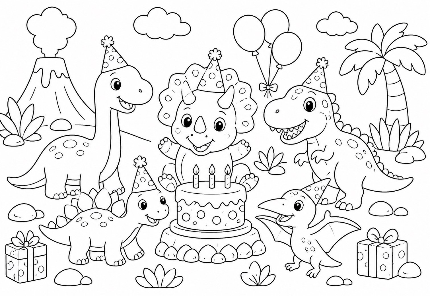Ein Triceratops-Baby nimmt an einer Geburtstagsfeier teil