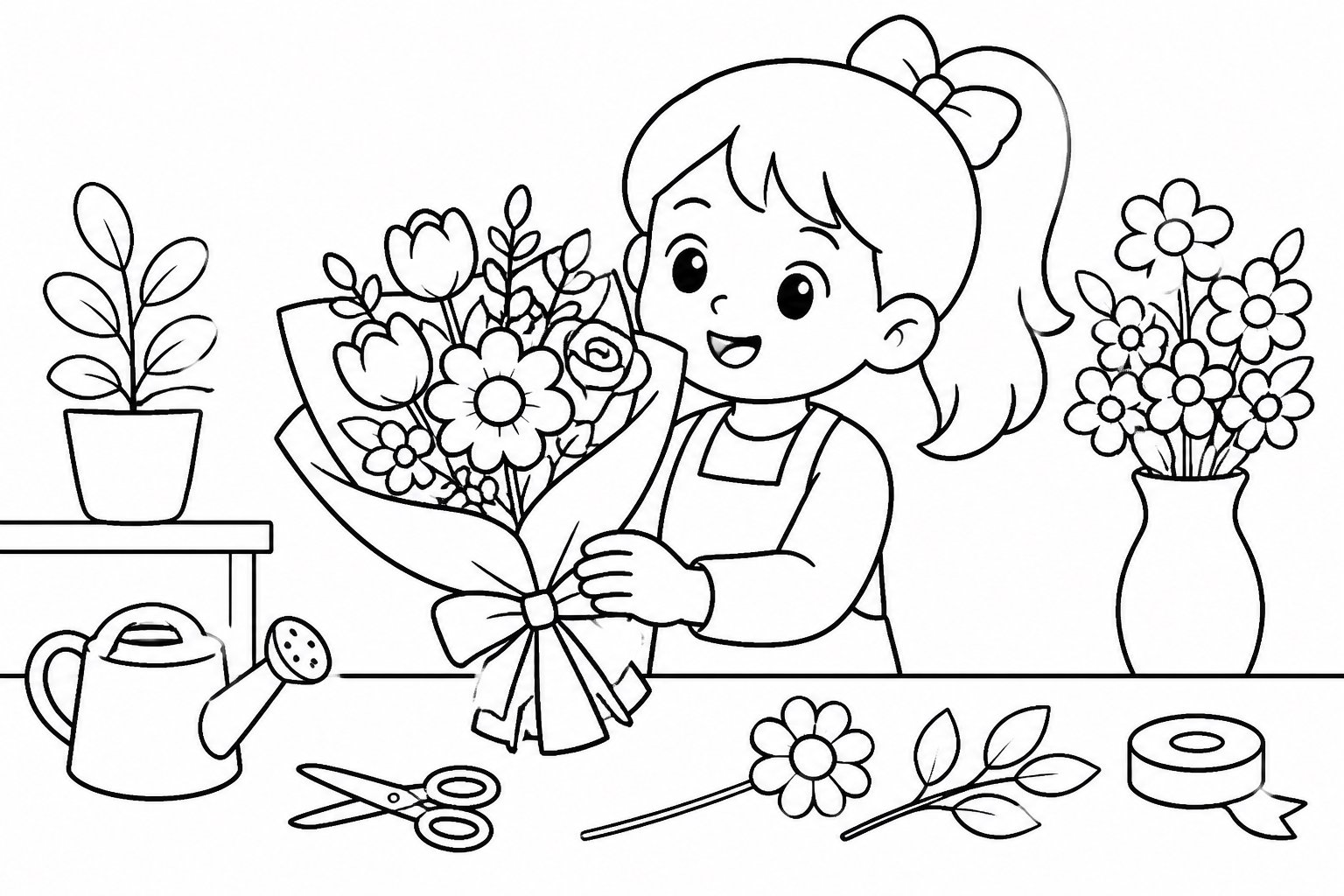 بائع زهور صغير يصنع باقة