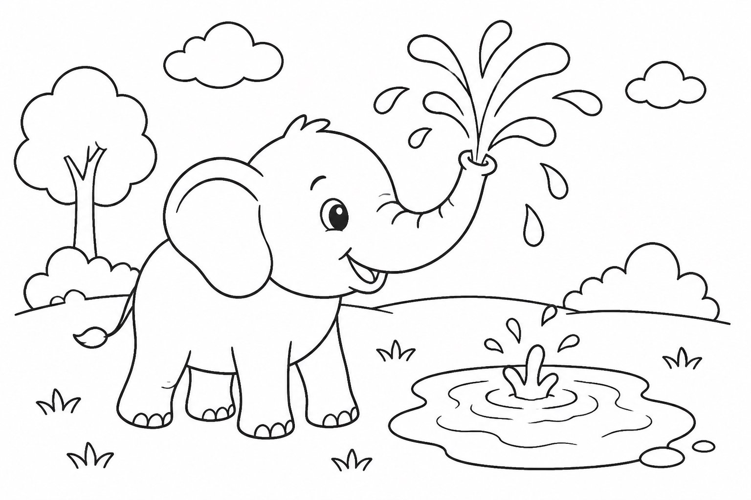 Petit éléphant projetant de l’eau avec sa trompe