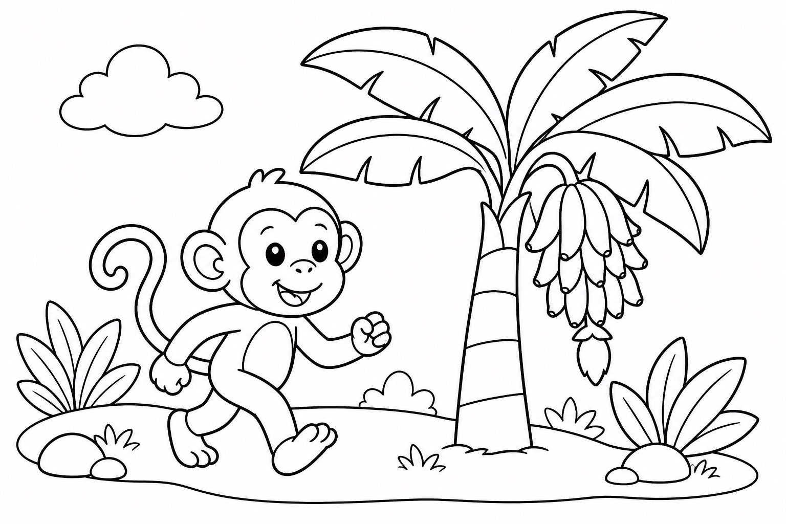 Macaco passando por uma bananeira