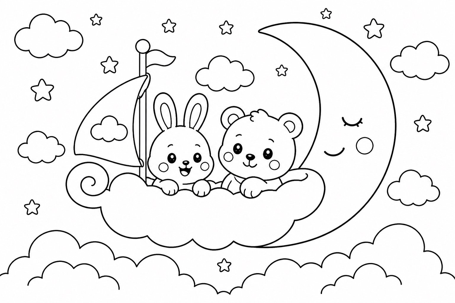 云朵小船漂过月亮