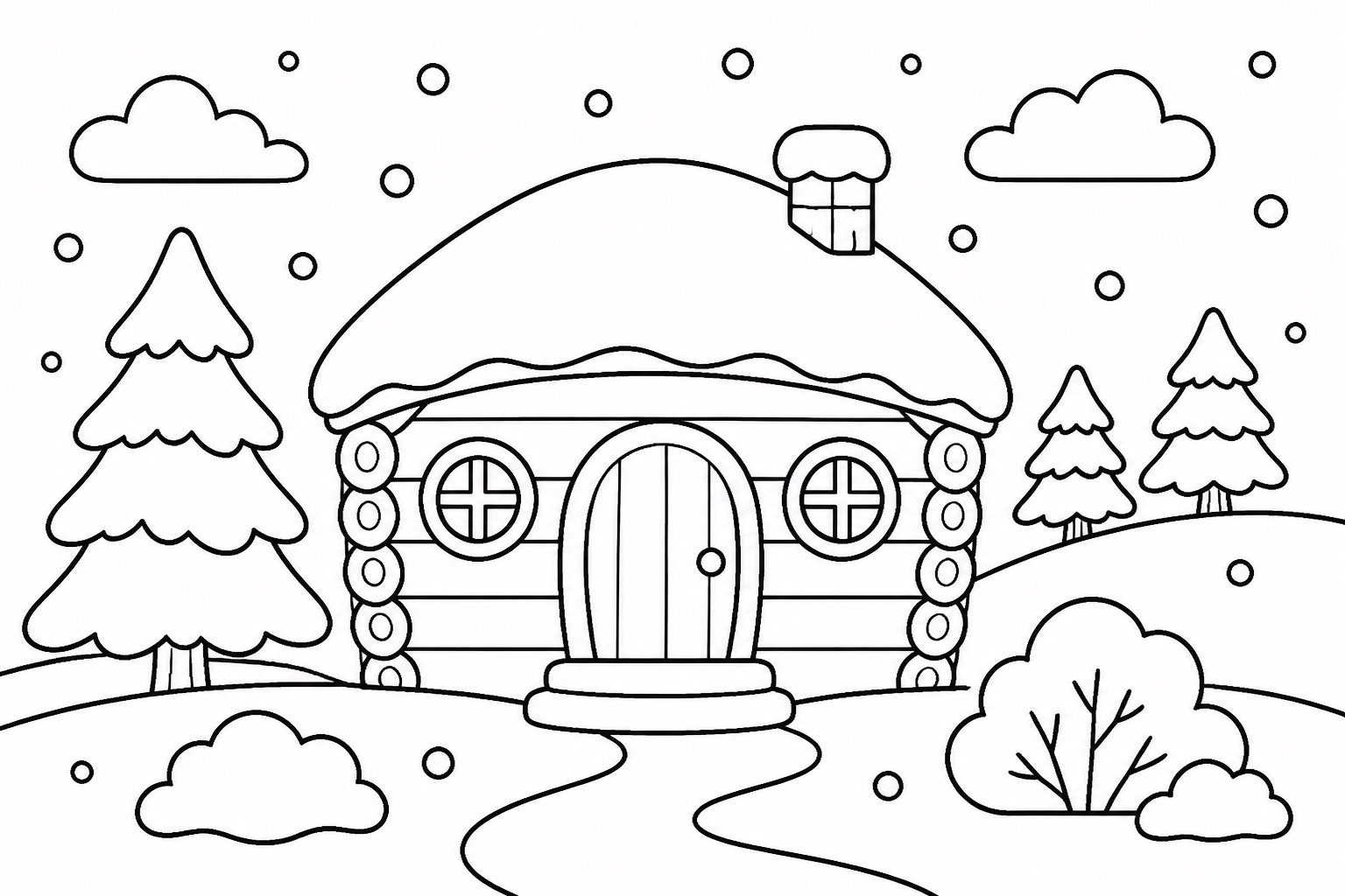 Cabaña de troncos en la nieve