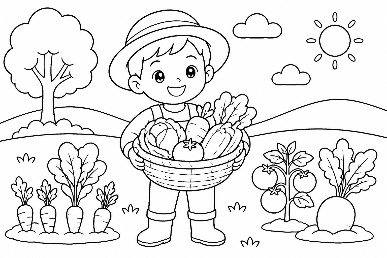 小朋友收获一篮蔬菜