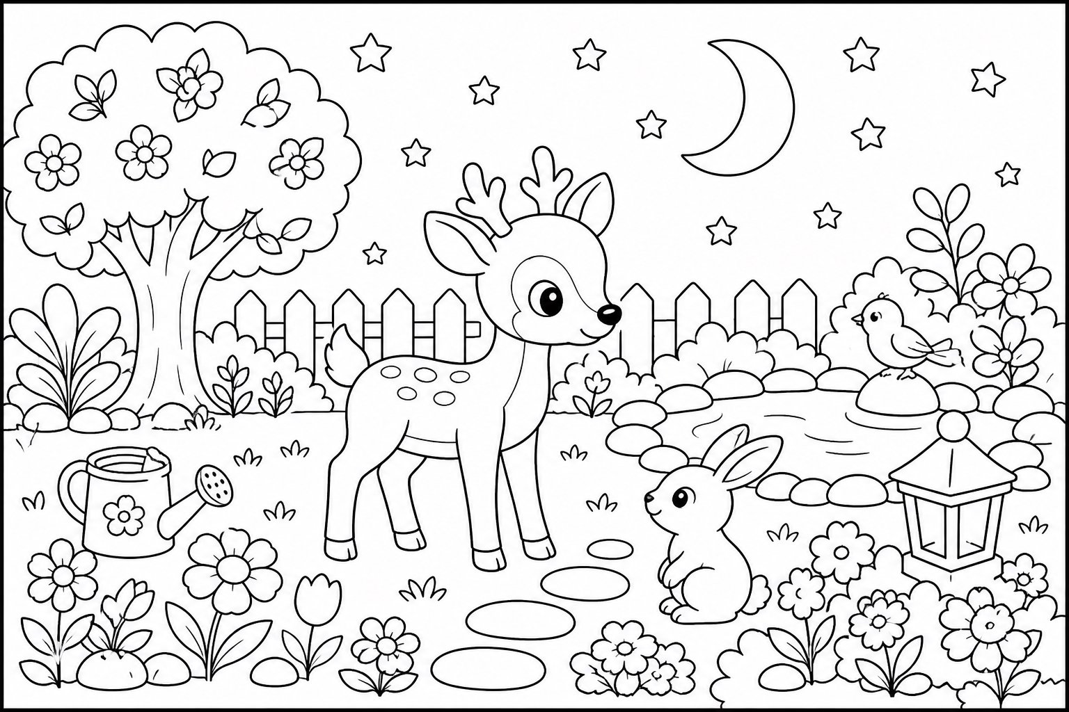 Jardin du petit faon dans la nuit
