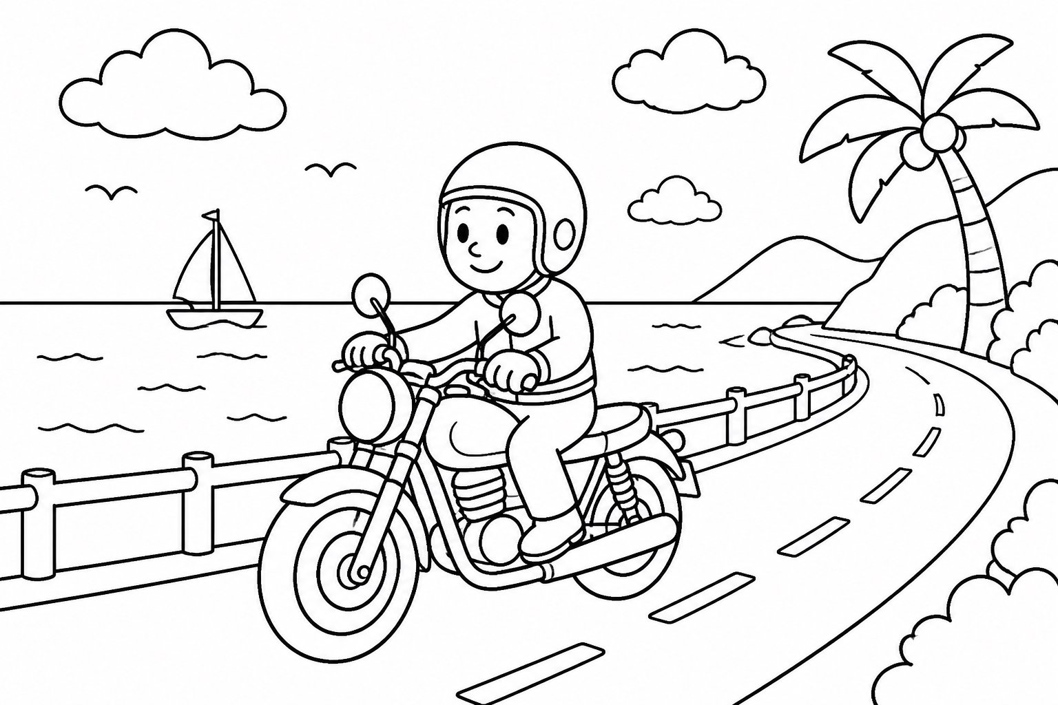 La motocicleta circula por la carretera costera