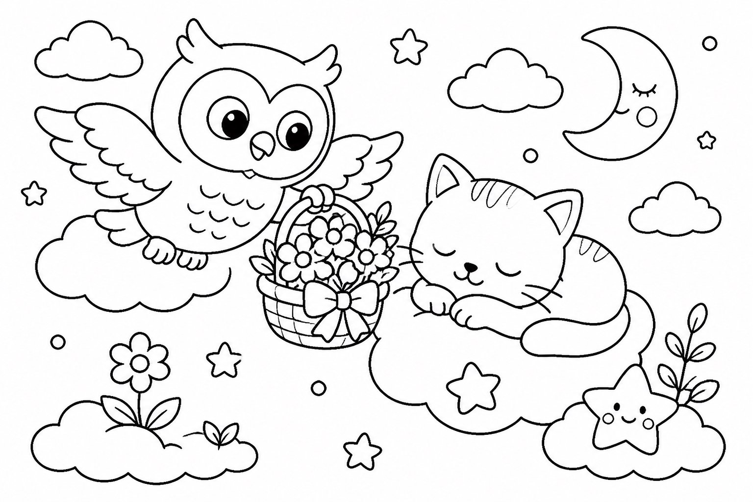 云朵猫头鹰送来晚安花