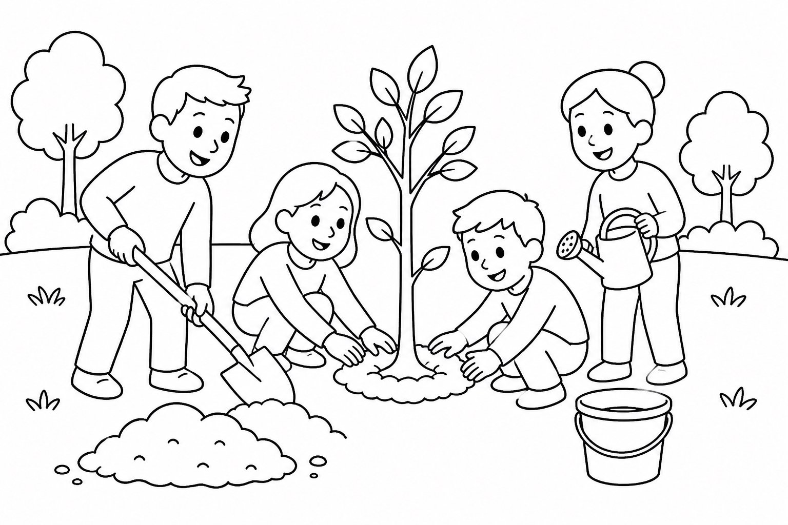 近所の人々が一緒に木を植える