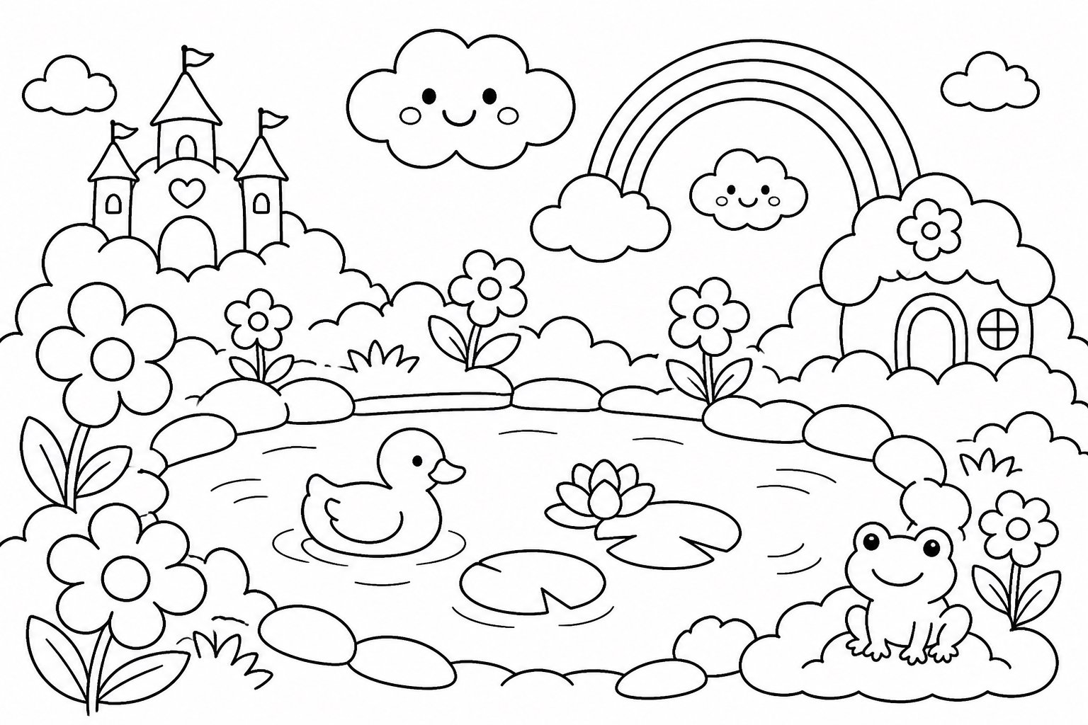 El pequeño estanque del jardín de nubes