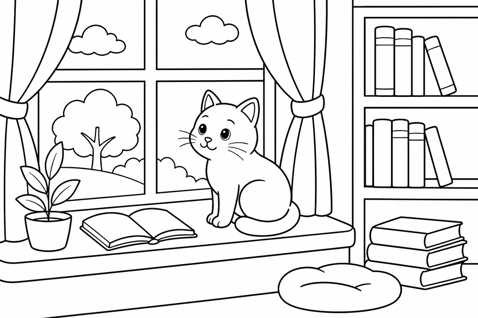 Gato junto à janela da livraria