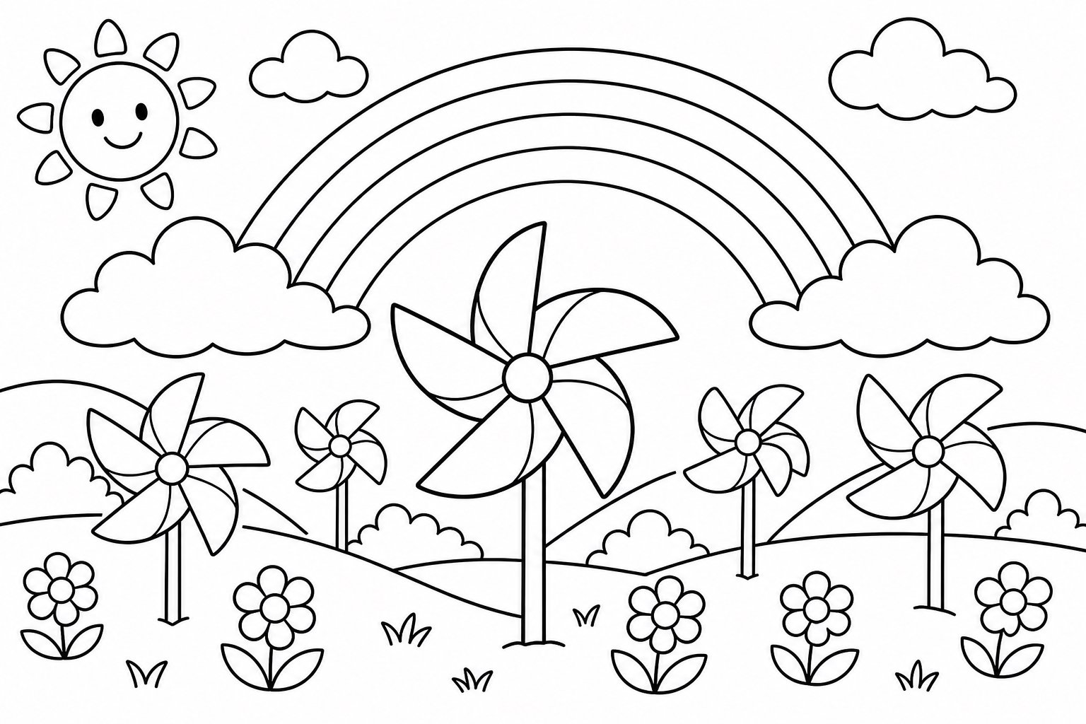 Champ d’éoliennes arc-en-ciel