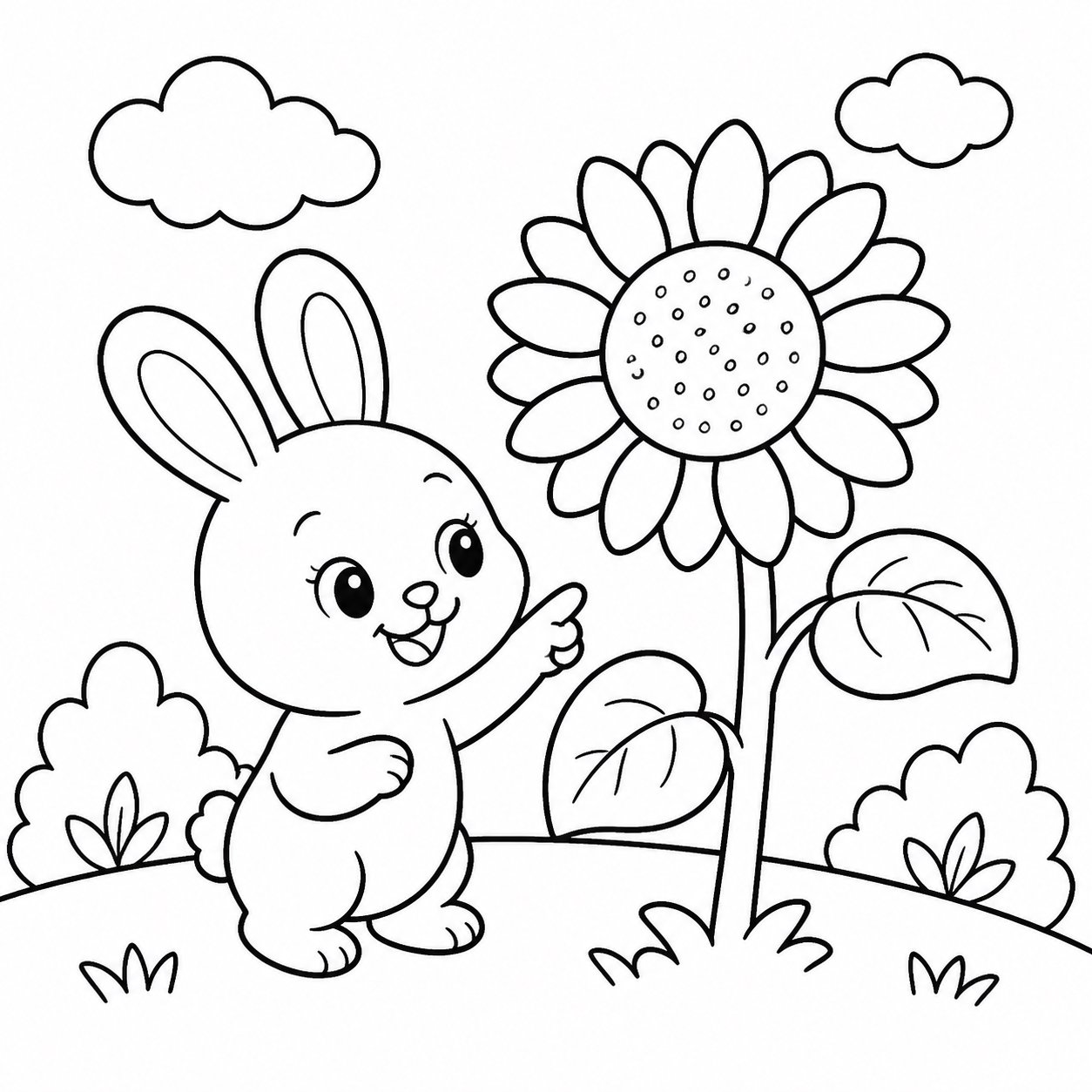 Petit lapin découvre les tournesols