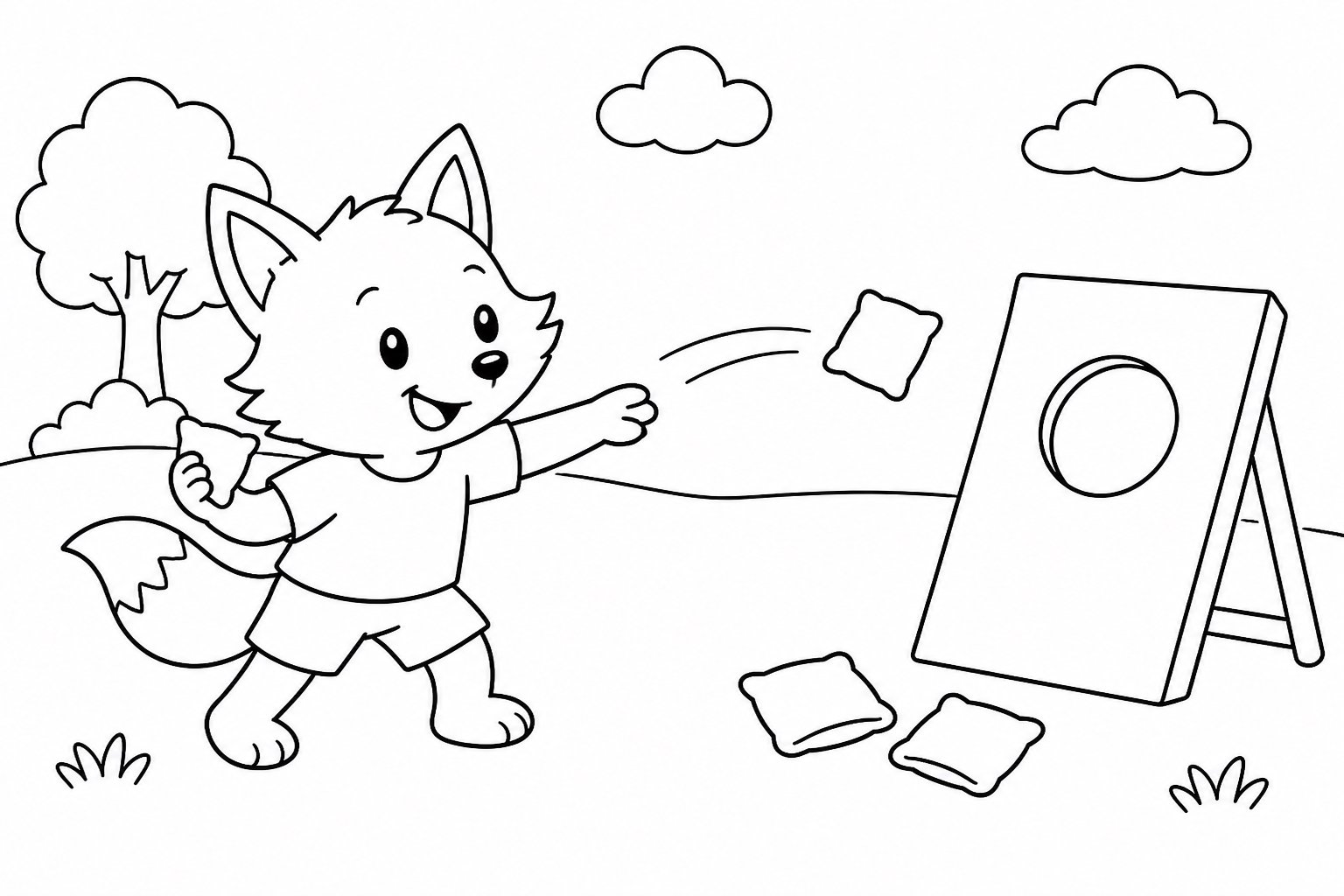 Der Fuchs wirft einen Beanbag