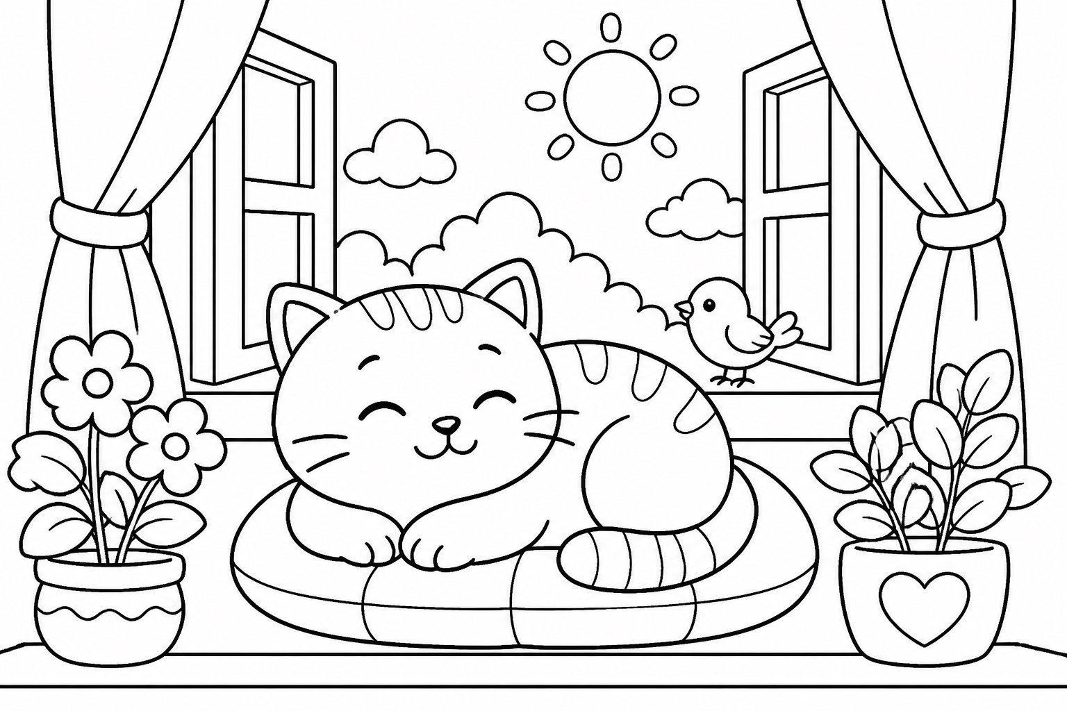 El gatito toma el sol junto a la ventana