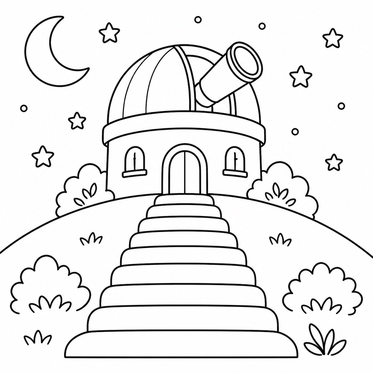 Escaleras del observatorio bajo el cielo nocturno