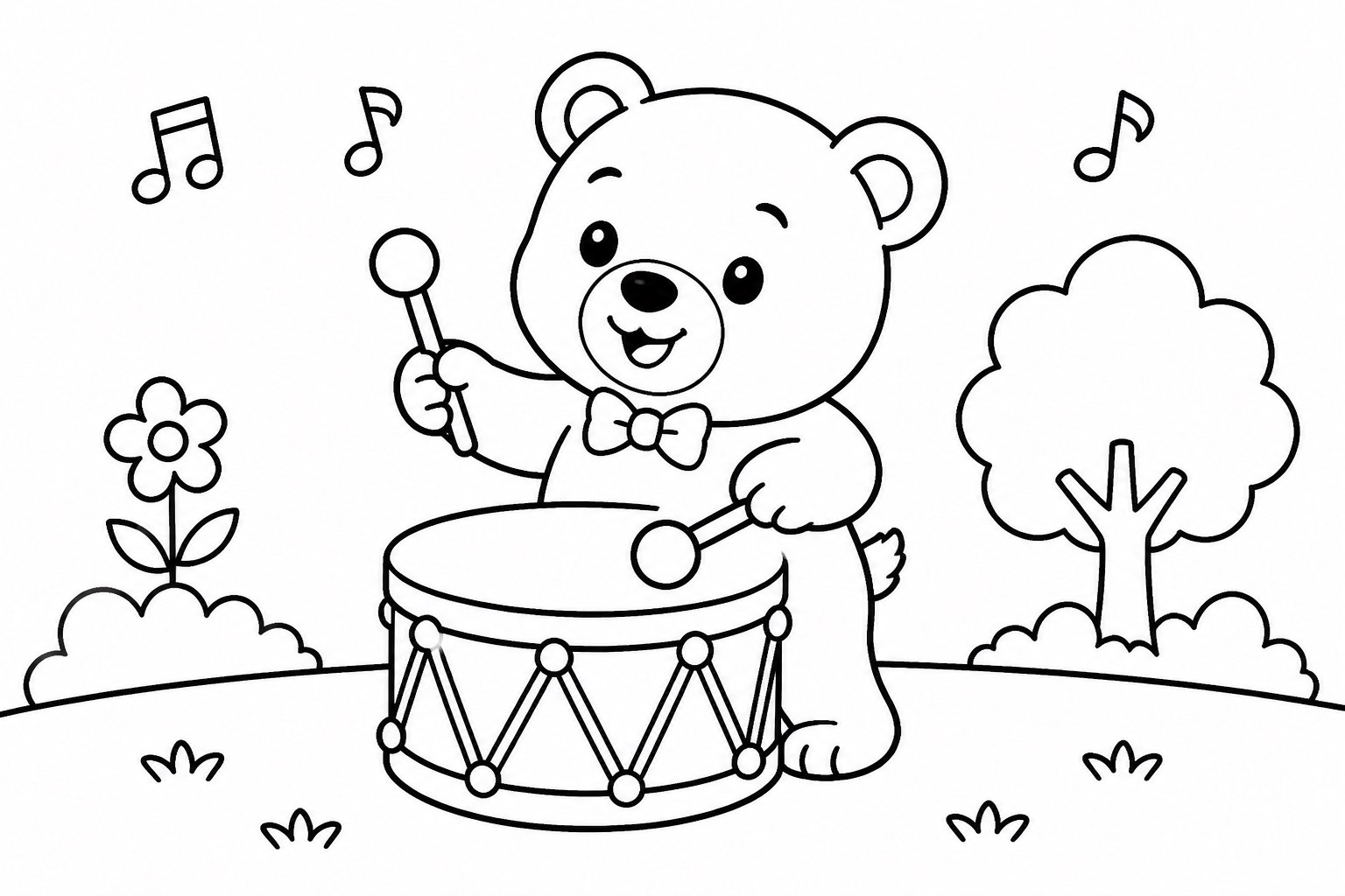 Petit ours jouant d’un tambour rond