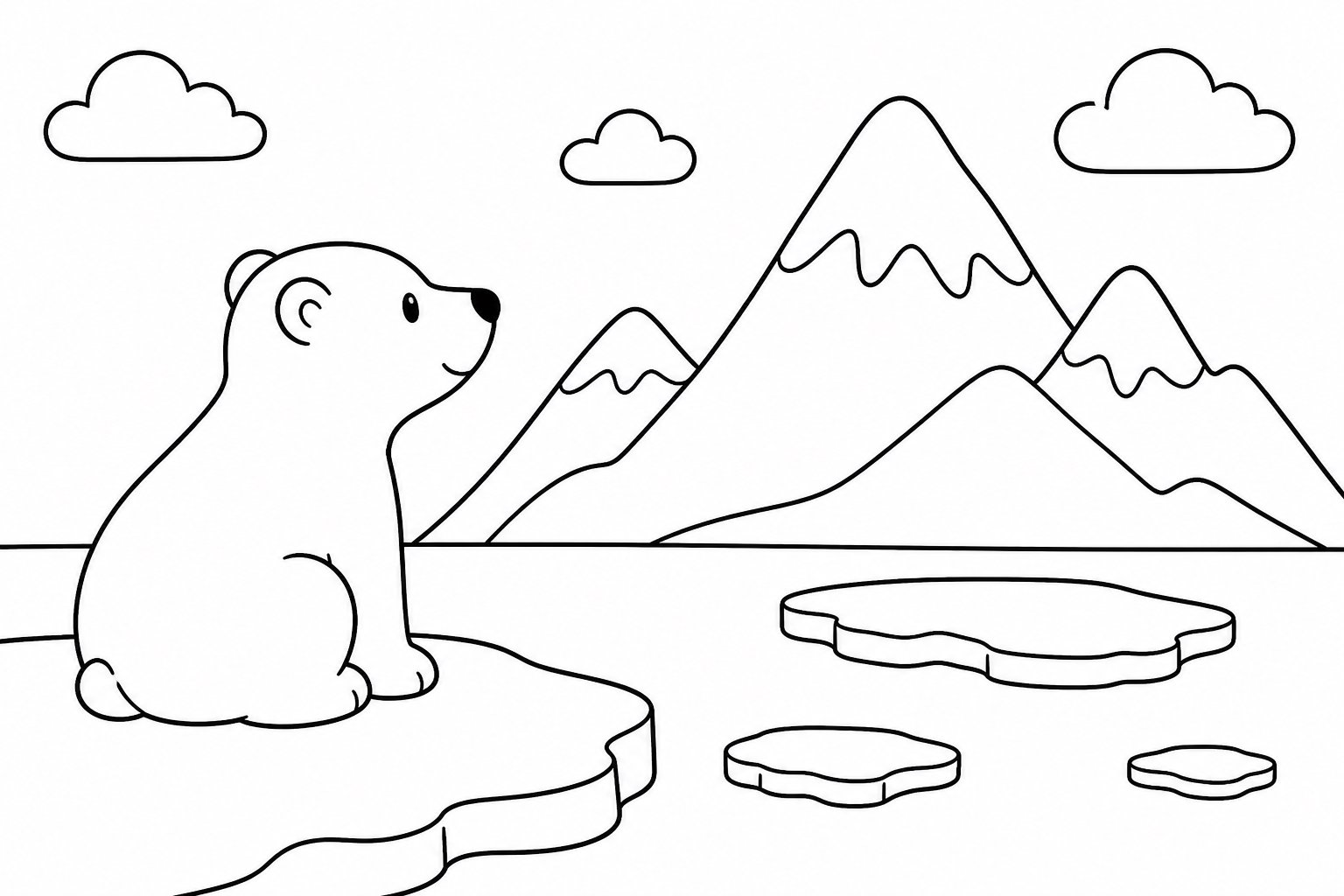 Ours polaire regardant les montagnes enneigées au loin