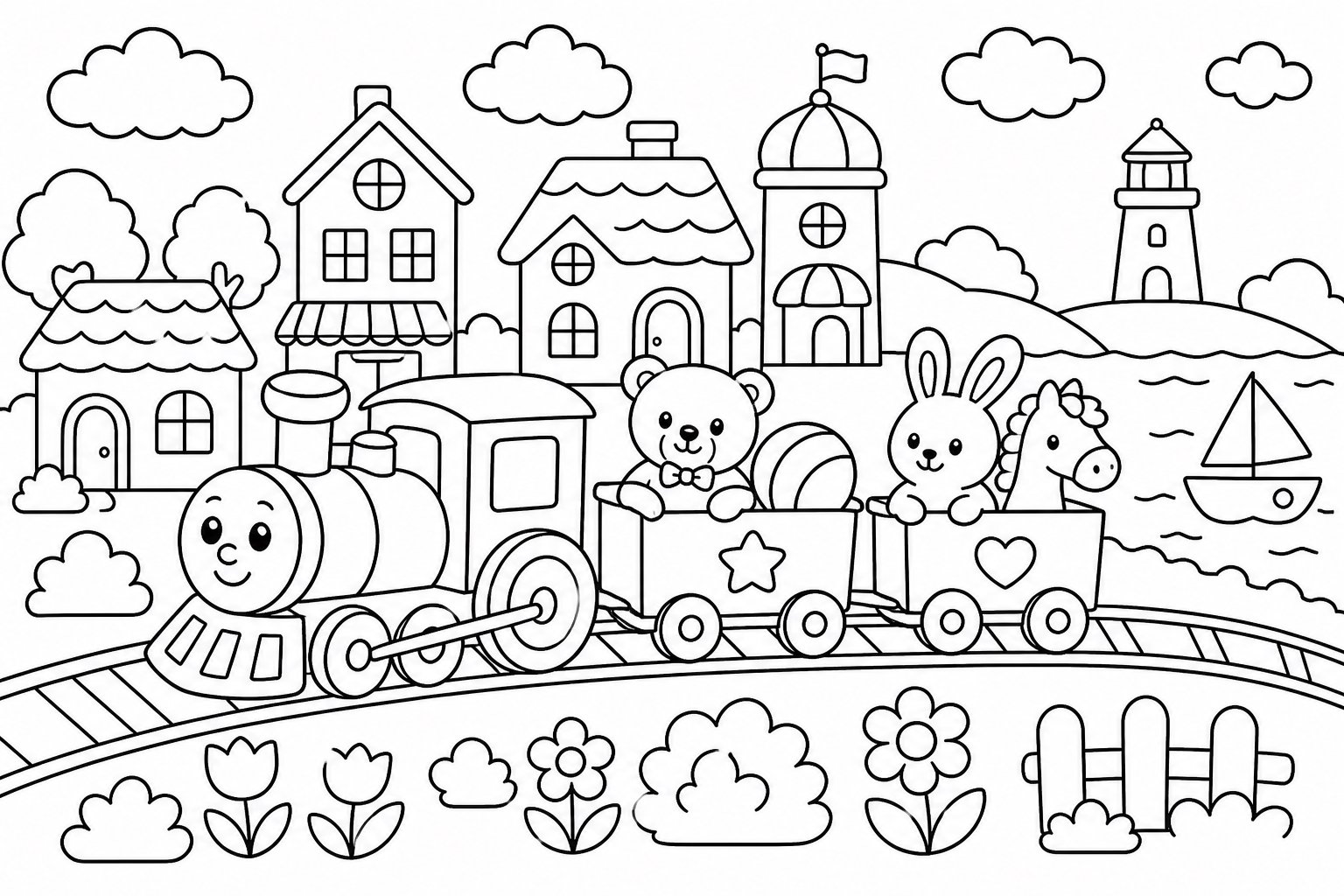 Le petit train traverse la ville des jouets