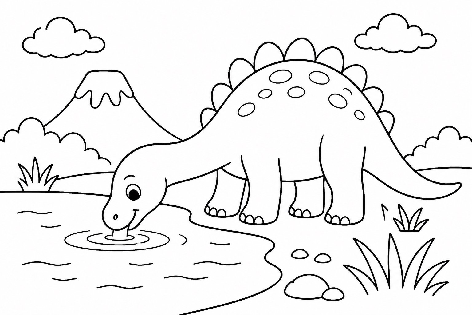 Dinosaurio bebiendo agua junto al lago