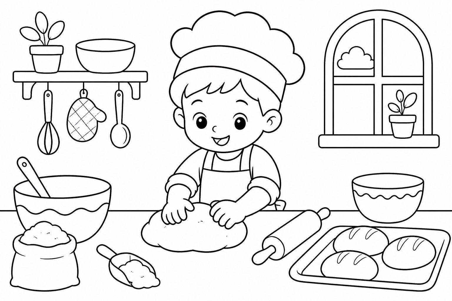 Niños haciendo pan en la cocina