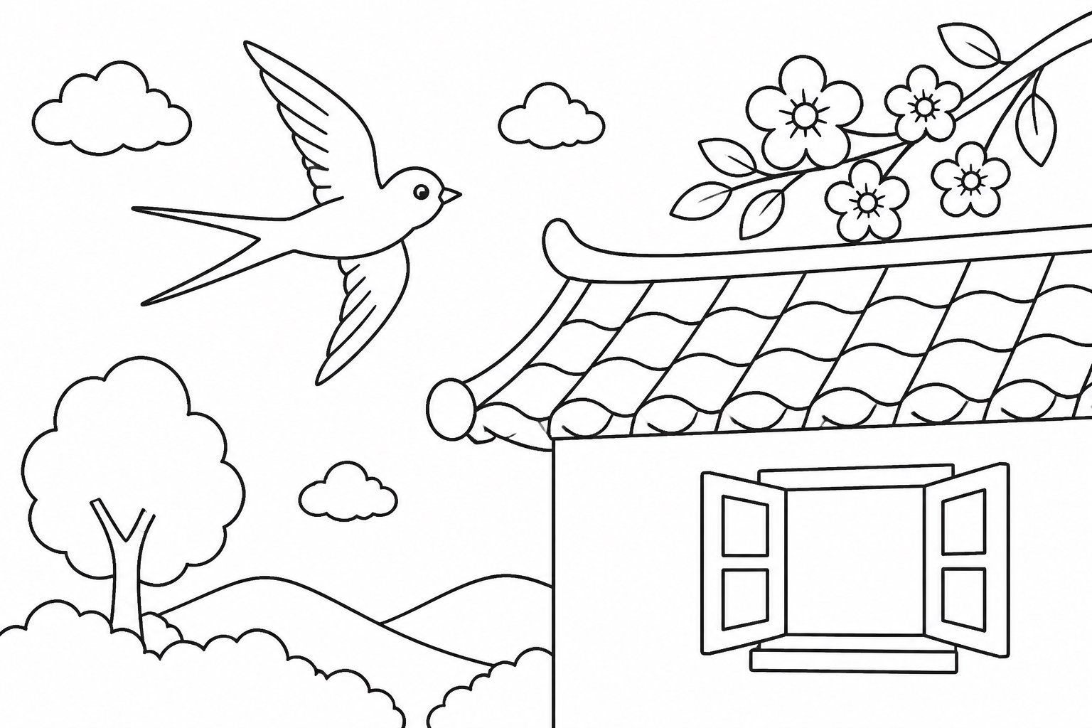 Golondrina volando junto al alero
