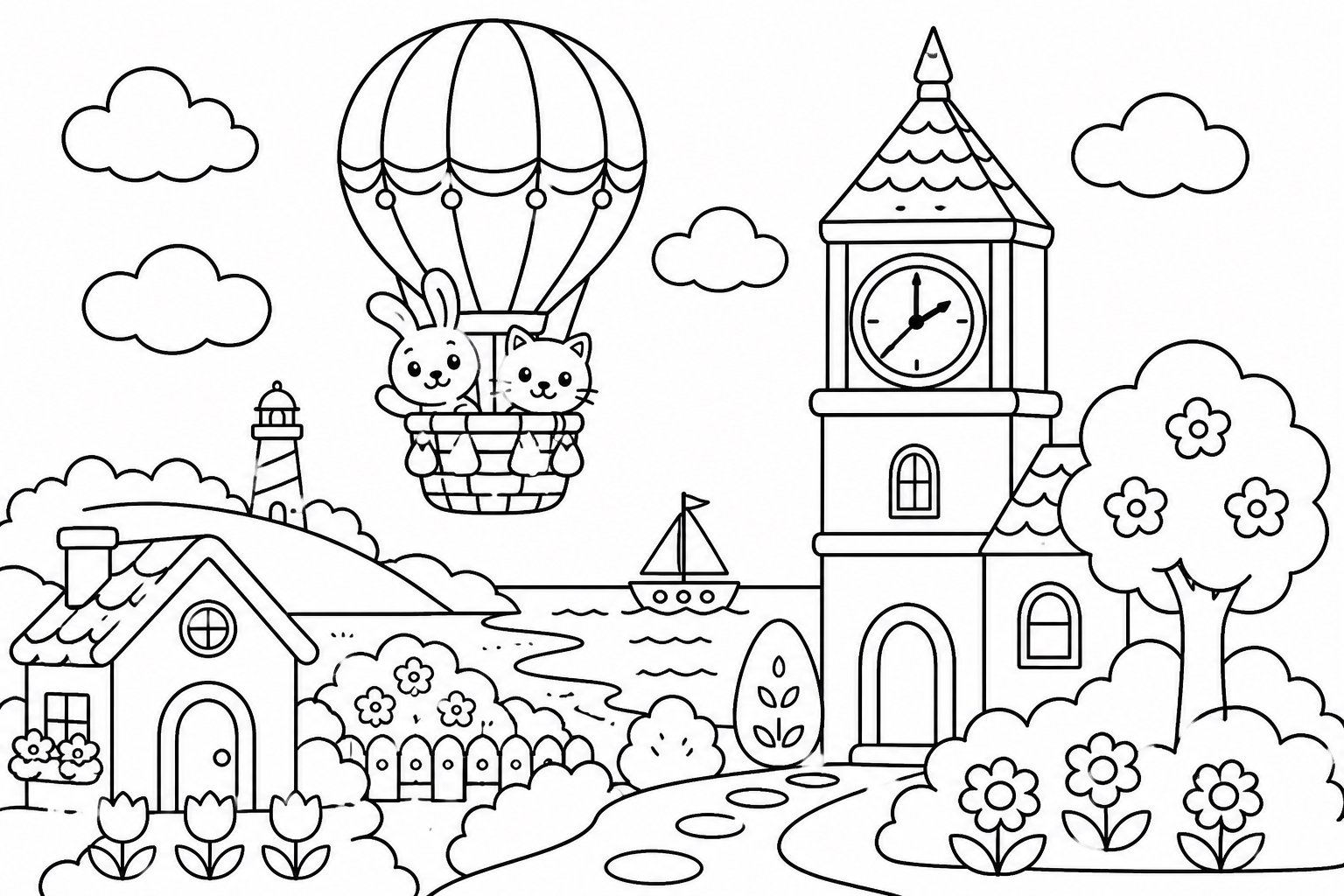 El globo aerostático vuela sobre la torre del reloj