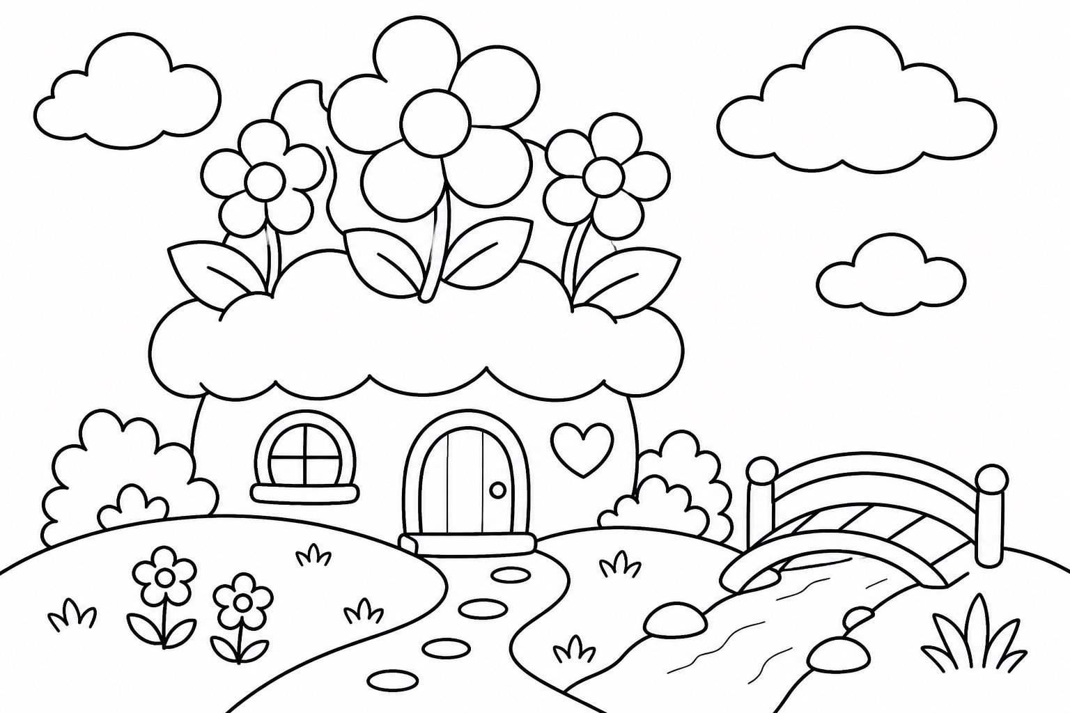 Des fleurs poussent dans la maisonnette nuage