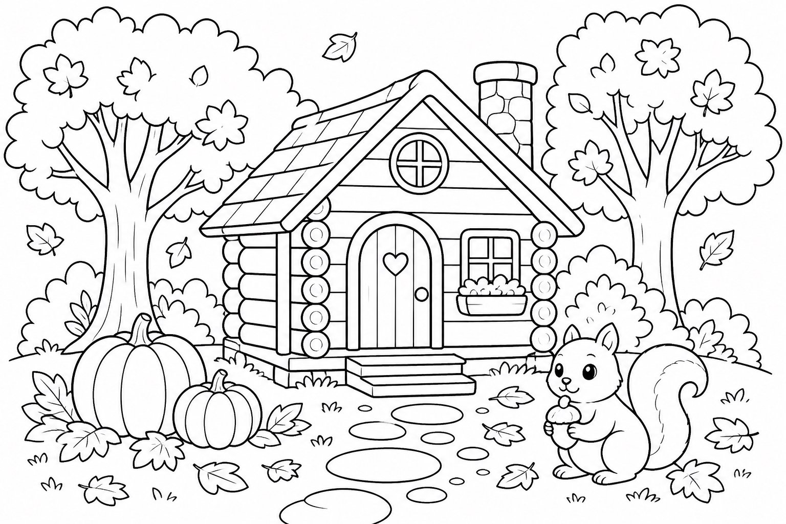秋の森の小さな山小屋