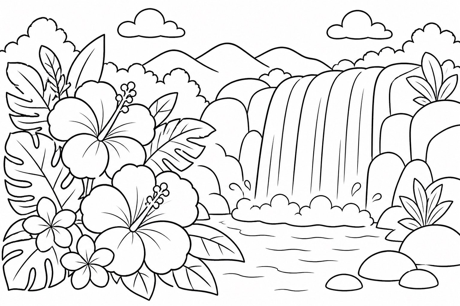 滝のそばの熱帯の花