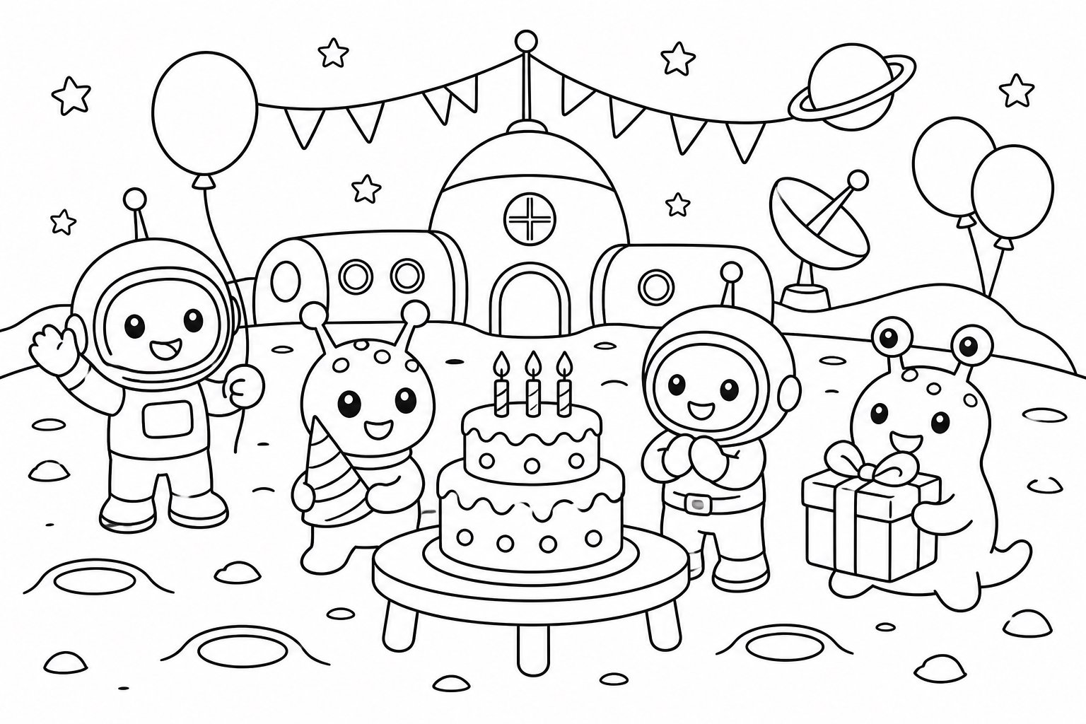 Fiesta de cumpleaños en la base lunar
