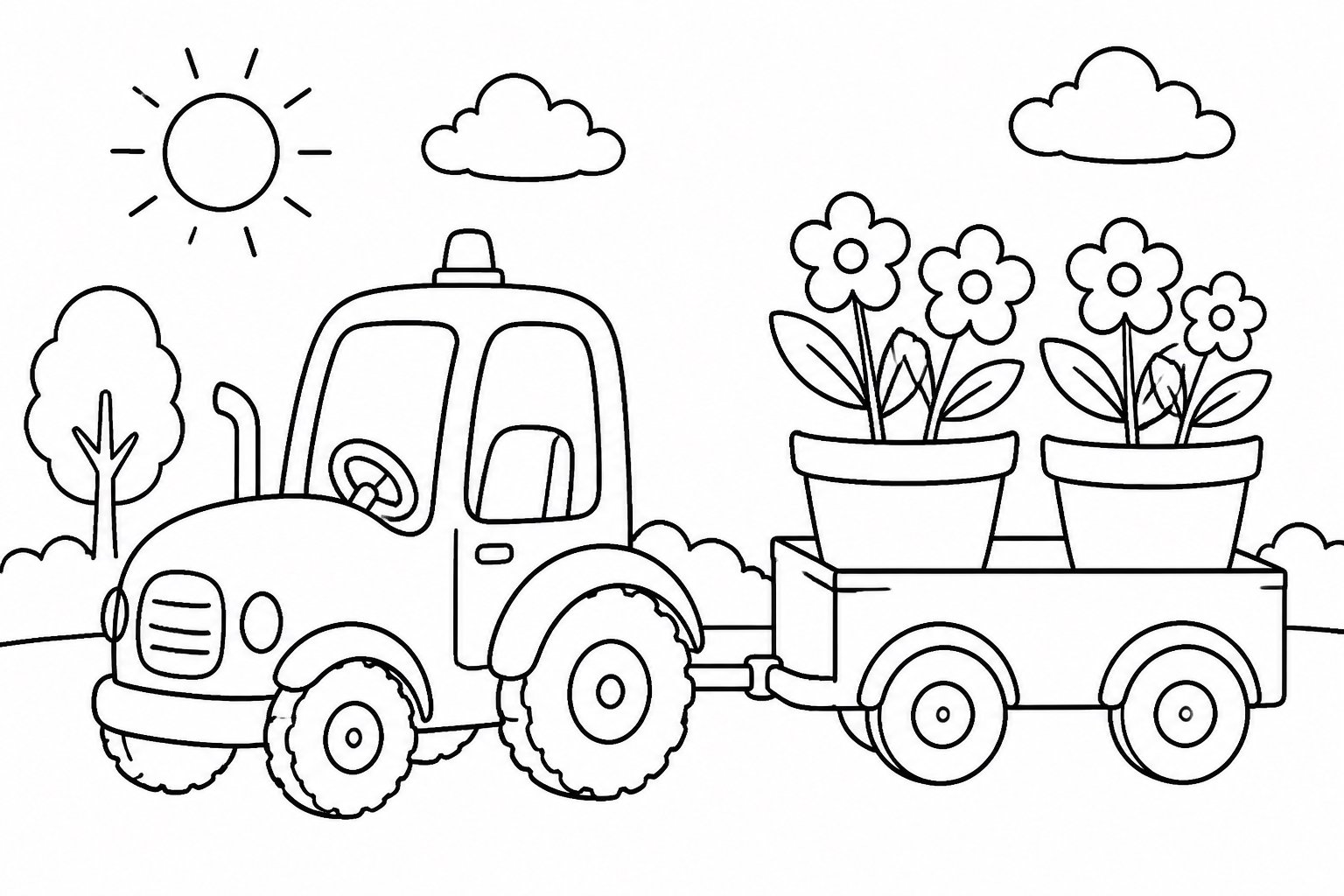 Petite remorque transportant des pots de fleurs