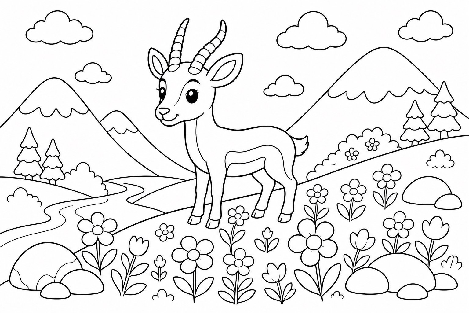 L’antilope se tient sur la colline fleurie