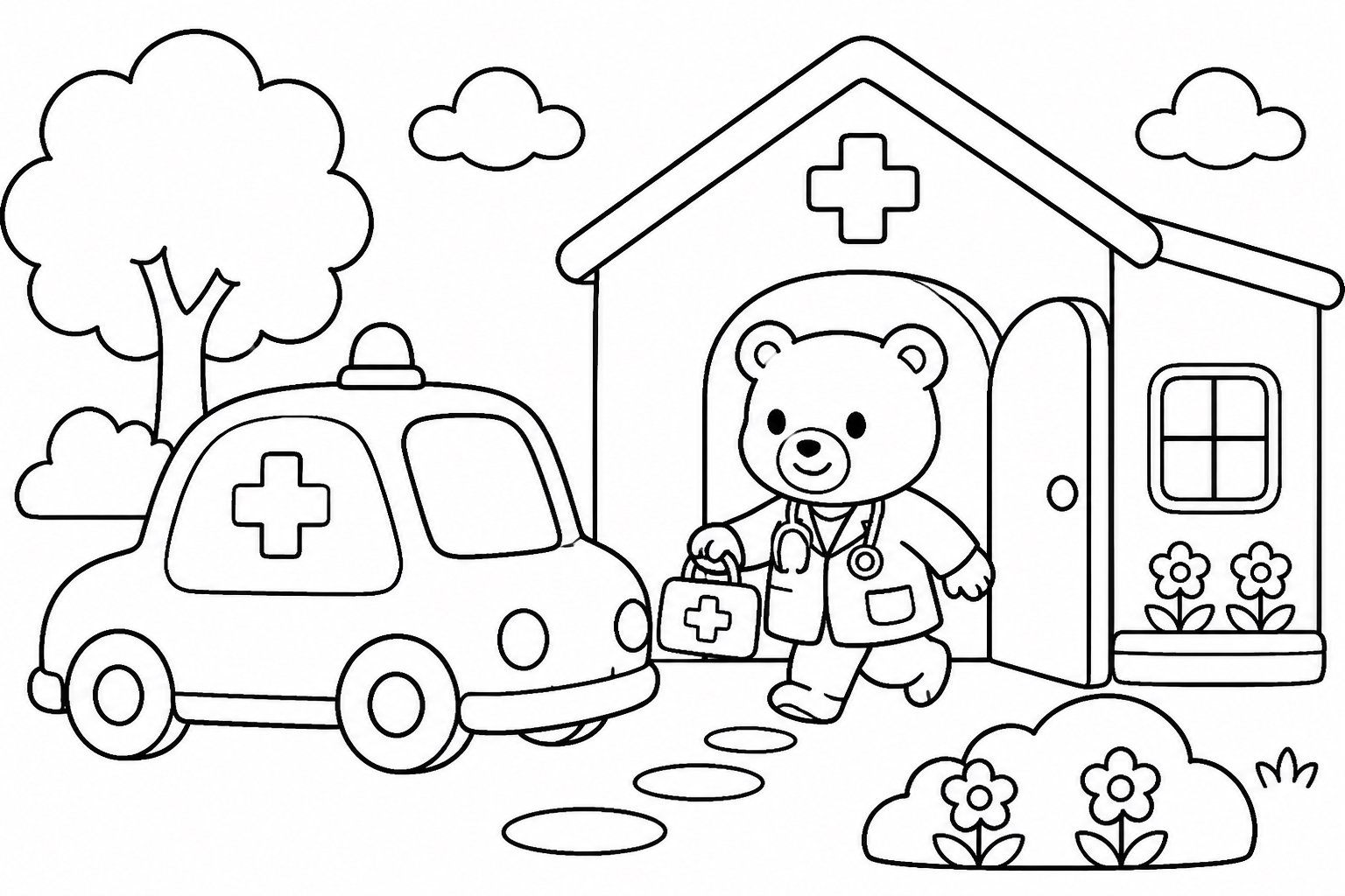 El pequeño coche del médico estacionado en la puerta