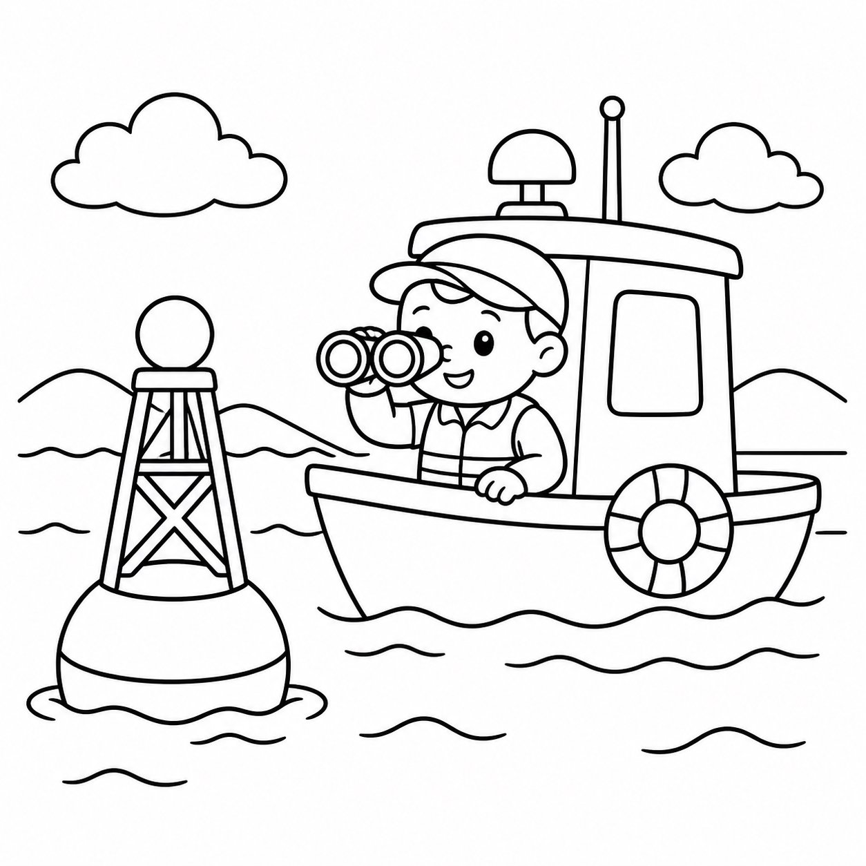 Barco de observação ao lado de uma boia